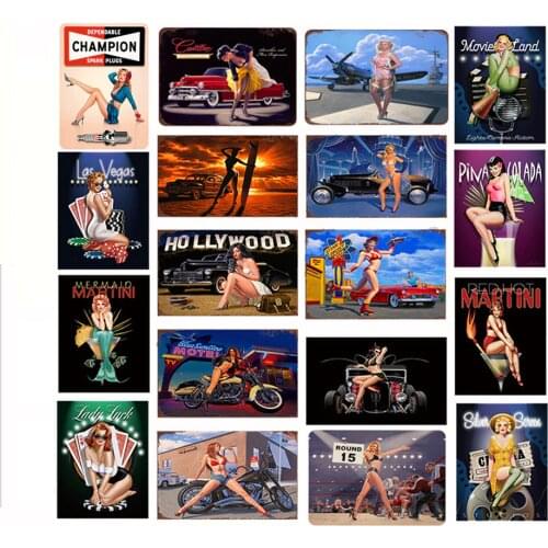 Motorcycle Sexy Lady Art Metal Plate Painting Europe America Beauties Tin Sign Pub Club Garage Wall Decoration Retro Iron Plaque