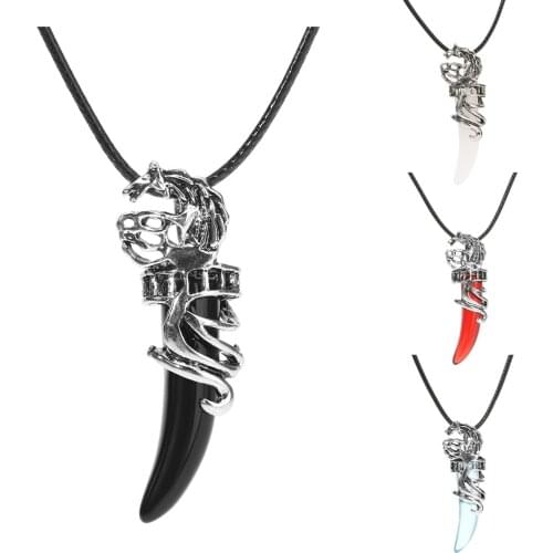 Vintage Men Wolf Tooth Pendant Necklace Popular Wolf Fang Tooth Crystal Necklace Hip Hop Women Rope Chain Necklace Jewelry