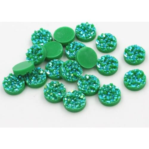 New Fashion 8mm 10mm 40pcs Green AB Colors Natural ore Style Flat back Resin Cabochons For Bracelet Earrings accessories
