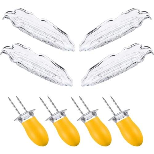 Newest 4pcs Corn Tray And 4pcs Corn Cob Holder Set Barbecue Tools Fruit Forks Heat-resistant Outdoor Barbecue Tool