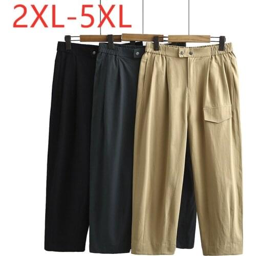 New 2021 ladies spring autumn plus size cropped pants for women large loose casual pocket straight khaki trousers 3XL 4XL 5XL
