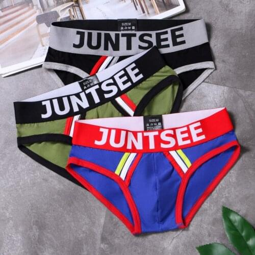 New juntsee mens underwear fashion bar splicing sexy cotton briefs