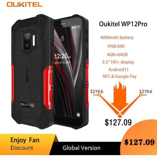 OUKITEL WP12 Pro MT6762D Octa Core 4GB+64GB IP68 Waterproof Smartphone Android 11 5.5'' HD+ 4000mAh NFC Rugged Mobile Phone