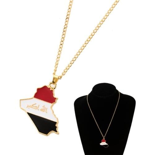 Alloy Country Map Flag Necklace Iraq Map Pendant Necklace for Women Girls Boys Jewelry Accessories TT@88