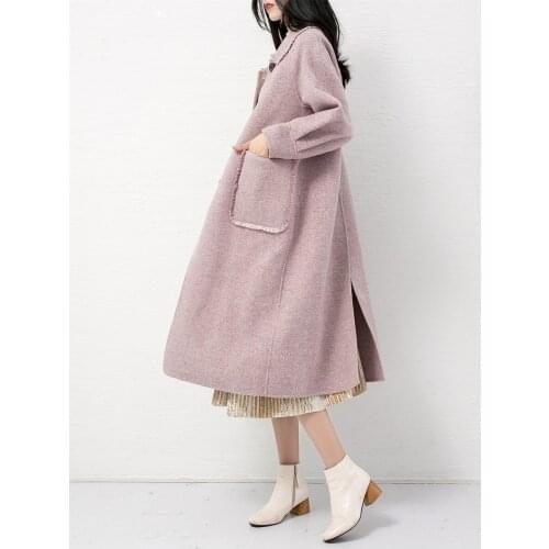 Hepburn off-season winter new high-end fashion long knee purple double-sided tweed coat womens cashmere coat