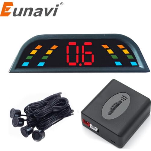 Eunavi Car Auto Parktronic LED Parking Sensor With 4 Sensors Reverse Backup Car Parking Radar Monitor Detector System Backlight