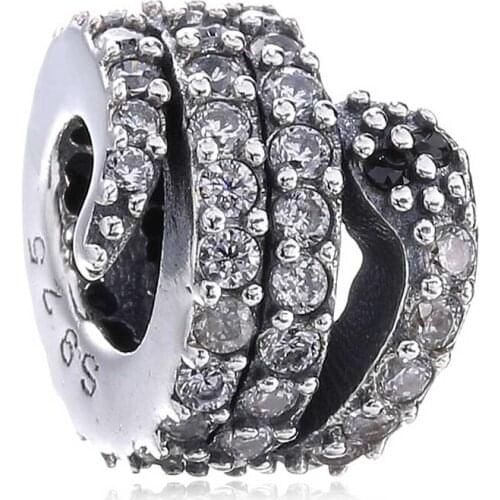 Authentic 925 Sterling Silver Bead Charm Vintage Cute Snake With Crystal Beads Fit Pan Bracelet Bangle DIY Jewelry