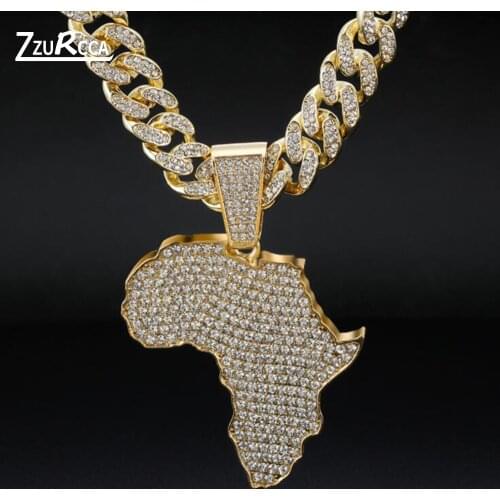 Big African Map Pendant Necklace Punk Rock Hip Hop Gold Color Cuban Chain Necklace for Men Fashion Male Jewelry colar masculino