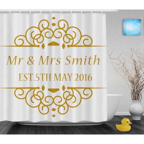 Custom Couples Name And Wedding Date Shower Curtain Personalized Bathroom Shower Curtains Polyester Fabric With Hooks