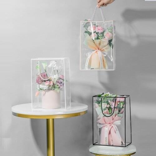 PVC Transparent Gift Bag Perfume Cosmetic Packaging Bags Wedding Birthday Baby Shower Gift Bag Waterproof Portable Flower Bag
