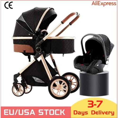 Luxurious Baby Stroller 3 in 1 Portable Travel Baby Carriage Folding Prams High Landscape Aluminum Frame Car for Newborn Baby