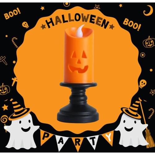 LED Flameless Pumpkin Candle Light Flashing Hollow Ghost Face Candle Holder Ornaments Suitable for Halloween Interior Decoration