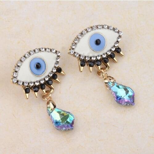 Luxury Crystal Evil Eyes Dangle Earrings Statement Rhinestone Pendants Drop Ear Ring Fashion Jewelry Accessories For Woman