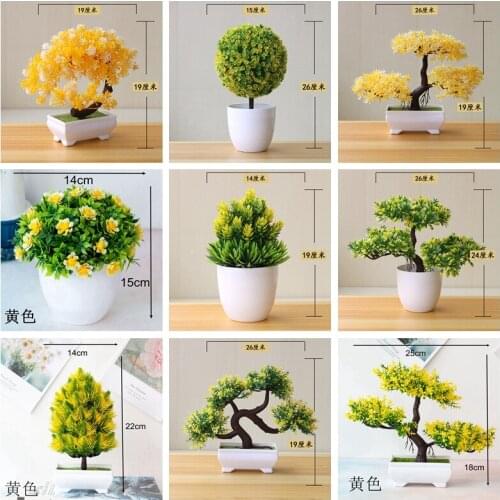 Yellow Artificial Guest Greeting Pine Tree Plants Bonsai Monstera Persian Grass Eucalyptus Flower Bonsai Home Garden Room Decor
