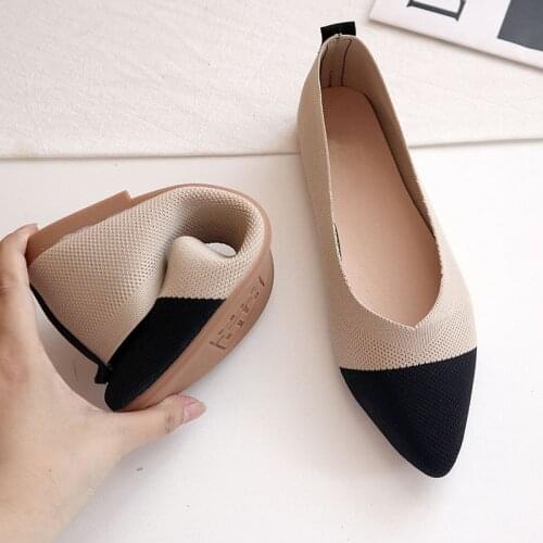 2021 Women Color Match Pumps Pointed Toe Shallow Flat Shoes Loafers Soft Bottom Knitted Ballet Shoes Mesh Backless Single Shoes