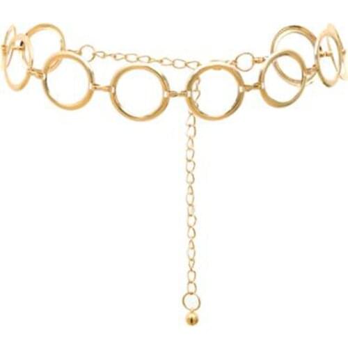 Ladies Geometric Long Belly Waist Chain Belt For Women Fashion Female Personality Metal Gold Circle Chain Belt For Dress 2021