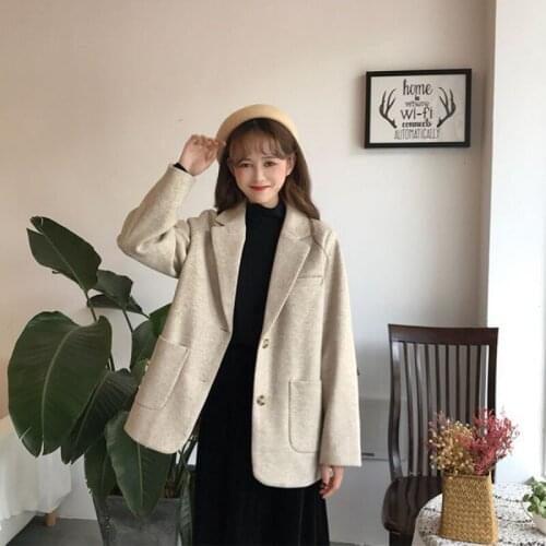 Fall/Winter Womens Woolen Suit Jacket Fashion Chic Lapel Pocket Elegant Single Breasted Ladies Jacket Harajuku 2021 coat