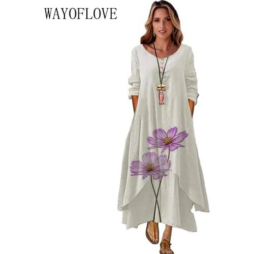 WAYOFLOVE Floral Print Maxi Dress Women Elegant Vintage Long Sleeve Button Long Dress O Neck Casual Autumn Dresses Woman Party