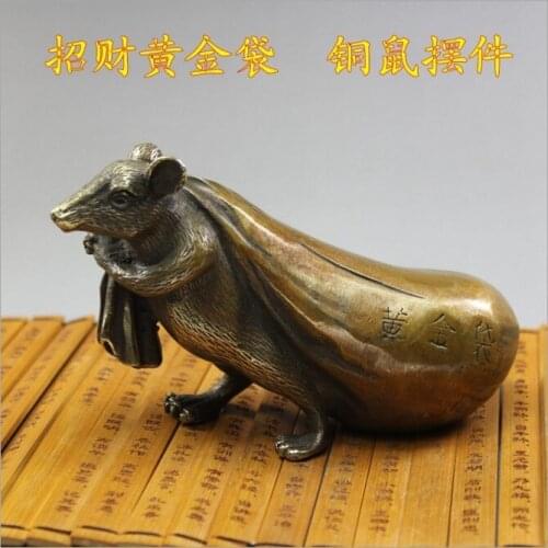 Zodiac antique bronze ornaments Lucky Mouse copper gold bags Cai ornaments antique bronze wholesale Buddha shippingroom Art