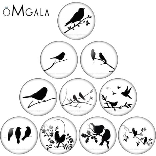 New Lovely Birds Flamingo Magpie 10pcs 12mm/18mm/20mm/25mm Round photo glass cabochon demo flat back Making findings