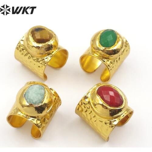 WT-R321 WKT 10PCS of lot wholesale high quality women ring faceted oval shape stone in multi color big size gold color rings