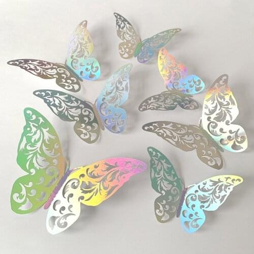 12pcs 3d Effect Crystal Butterflies Wall Stickers Hollow Beautiful Butterfly For Kids Room Wall Art Decals Home Decoration