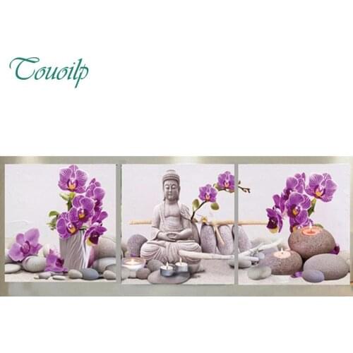 3pcs 5D Diy Diamond Painting Cross Stitch kits Handmade Diamond Embroidery buddha orchid Rhinestones Diamond Mosaic Home decor