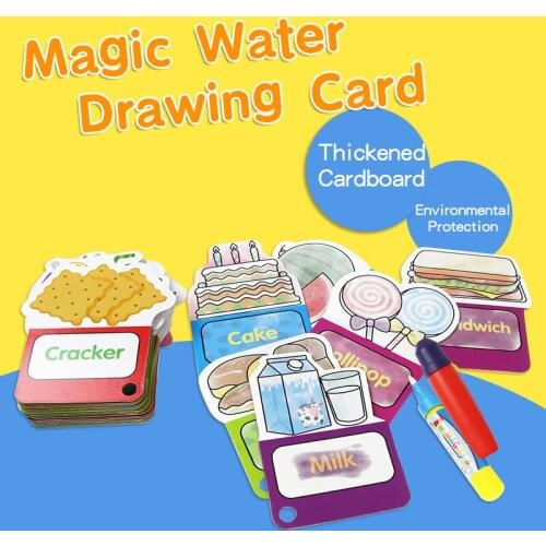 30pcs Magic Colorful Water Drawing Board Card & 2 Water Pen Food Cognitive Painting Board Educational Toys for Children