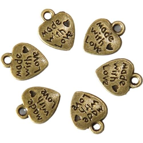 50pcs/lot Antique Bronze Plated Small Heart Charm Pendants With Letters DIY Charms Bracelet Jewelry Making Findings Supplies