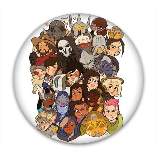 58MM Metal All Heroes D.va Badge Dva Brooch Bag Decoration For Cosplay Genji Mercy Mei Tracer Doomfist Lucio Pharah Soldier 76