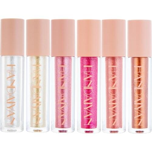 6pcs/set Moisturizing Clear Glitter Metal Lip Gloss Shimmer Highlight Glitter Vegan Creamy Glossy Lipgloss Shiny Makeup Kit Gift