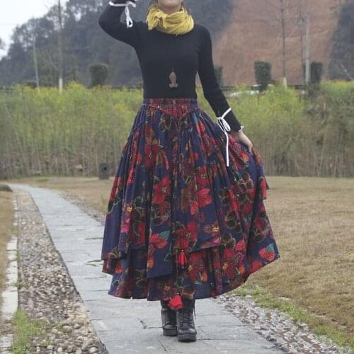 And summer will cotton and linen skirts posed irregular skirt hem national wind restoring ancient ways the a-line skirt