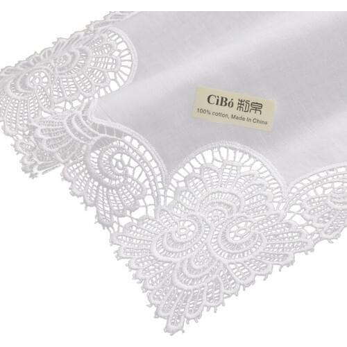 A003 : White premium cotton lace handkerchiefs 120 piece/pack blank crochet hankies for women/ladies wedding gift