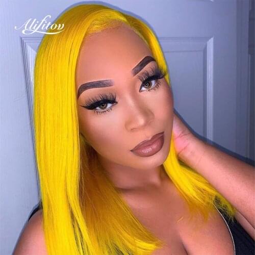 ALIFITOV Yellow Lace Front Wigs Long Straight Human Hair Wigs Remy Hair Lace Front Wigs With Baby Hair