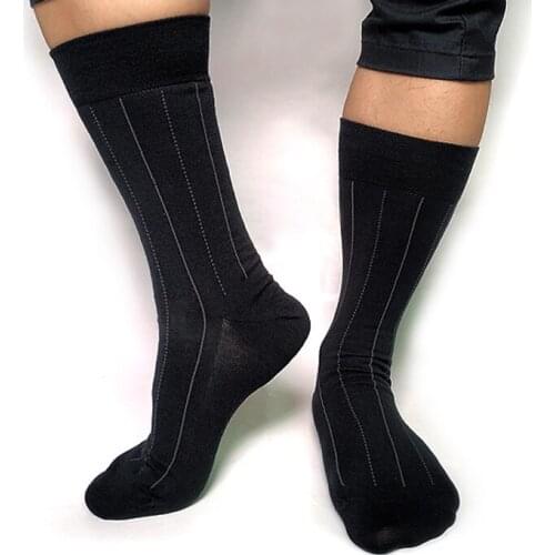 Brand Cotton Mens Formal Socks With Mesh Sole Striped Sexy Dress Suits Gay Male Hose High Quality Man Socks Black
