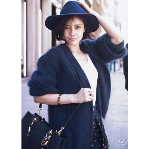 Europe New York fashion week Gao Yuanyuan with plush mink cashmere cardigan sweater coat Long thickening in female