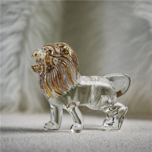 H&D Crystal Lion Figurines Miniatures Home Office Desktop Decoration Handmade Glass Art Wildlife Animal Statue Collectible Gift