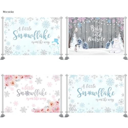 Baby Shower Backdrop Baby Child party Christmas Theme Backdrop Snowflake White Background Photobooth