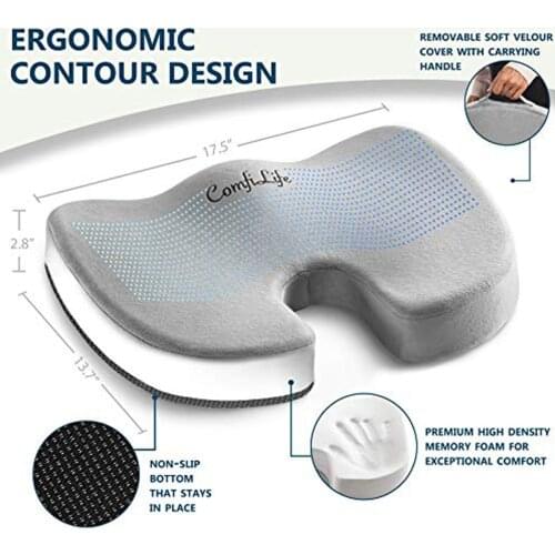 ComfiLife Gel Enhanced Cushion Non-slip Orthopedic Gel and Memory Foam Caudal Spine Cushion Relieve Pain Office Chair Car Seat