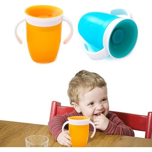 360 Degrees Rotated Leakproof Baby Learning Drinking Cup With Double Handle,Children Magic Water Training Cup Infants Bottle