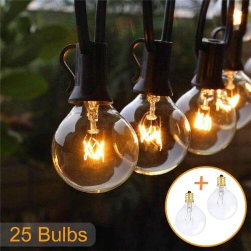 25FT G40 Globe Patio String Lights 25 Vintage Bulbs Christmas Fairy Light String Waterproof Outdoor Party Garland Wedding Decor