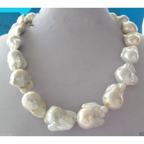 Hot sale new Style >>>>>Large 23- 26mm White Unusual Baroque Pearl Necklace disc Clasp 18"