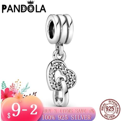 Hot 100% 925 Sterling SILVER charms Interlocking Hearts Dangle Charm fit Original Pandora Bracelet silver 925 jewelry