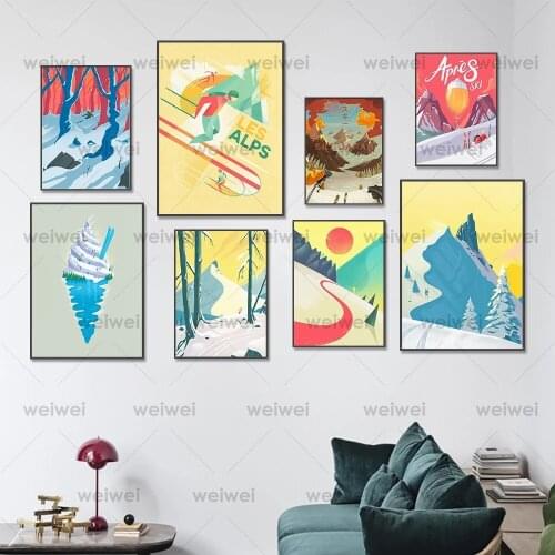 Retro Style Ski Sport Wall Art Canvas Poster Print Office Painting Picture Home Living Room Decoration Painting