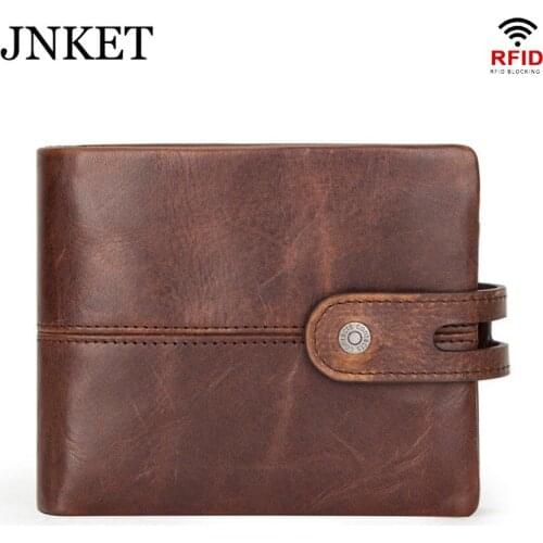 JNKET New Retro Mens Cowhide Wallet RFID Blocking Wallet Zipper Wallet Clutch Wallet Money Clip Card Holder Wallet Notecase