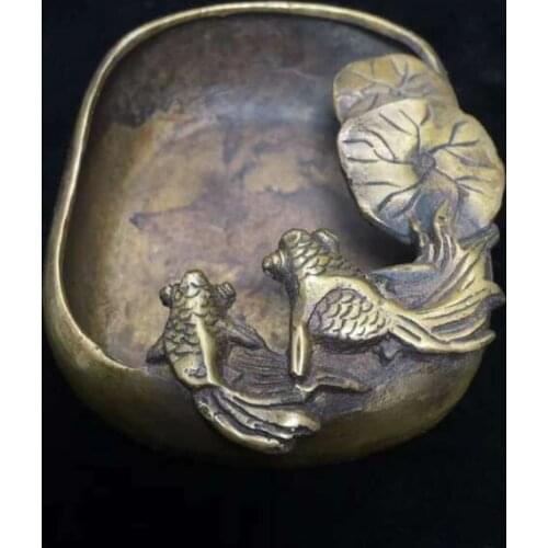 Chinese Antique Brass Pisces Pen Wash painting B1