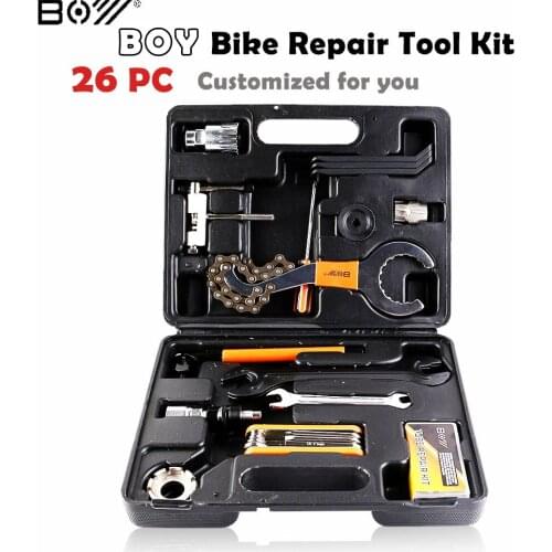 BOY 26pcs Bicycle Repair Tool kit Box Tire Patch Cassette Removal Puller Spoke Wrench Multifunctional MTB Road Bike Accessories