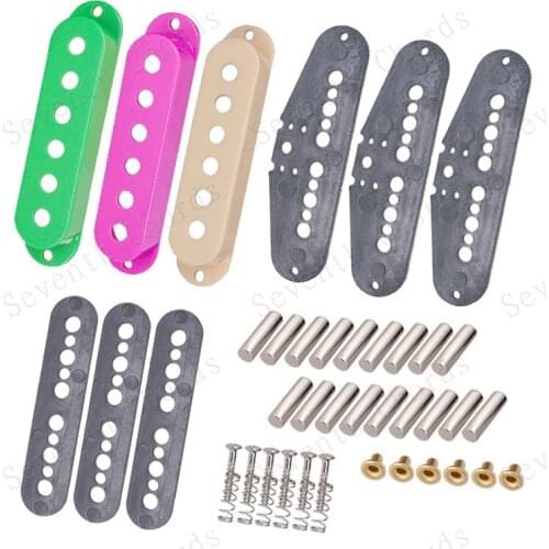 A Set 3 Pcs Mauve&Green&Lvory-White 3 Color Cover Single Coil Pickup Kits Producing Accessories magnetized Alnico 5 Pole Slug