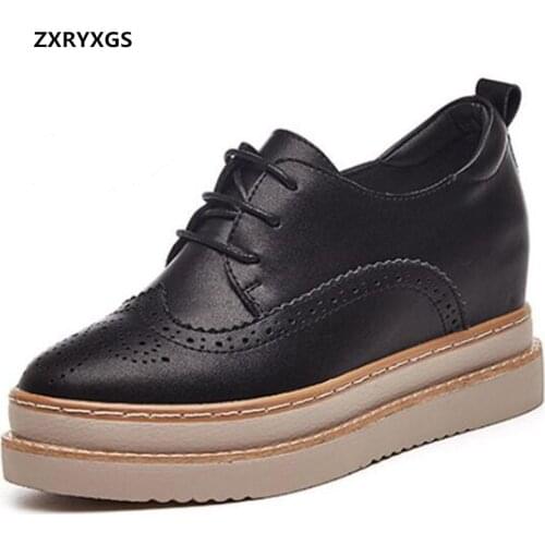 2020 New Fashion Autumn Genuine Leather Shoes Thick-soled Inner Increase Platform Casual Shoes Womens Shoes Warm Winter Shoes