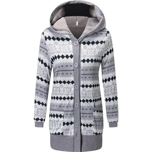 New Long Cardigan Sweater Women Casual Womens Sweater Velvet Thick Print Hooded Sweater Knitted Sweater Women Pull Femme Hiver